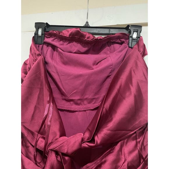 Selfie Leslie Mini Dress Sz XL Plum Strapless Tied Back Layer Frill Hem Ruched - Picture 11 of 16